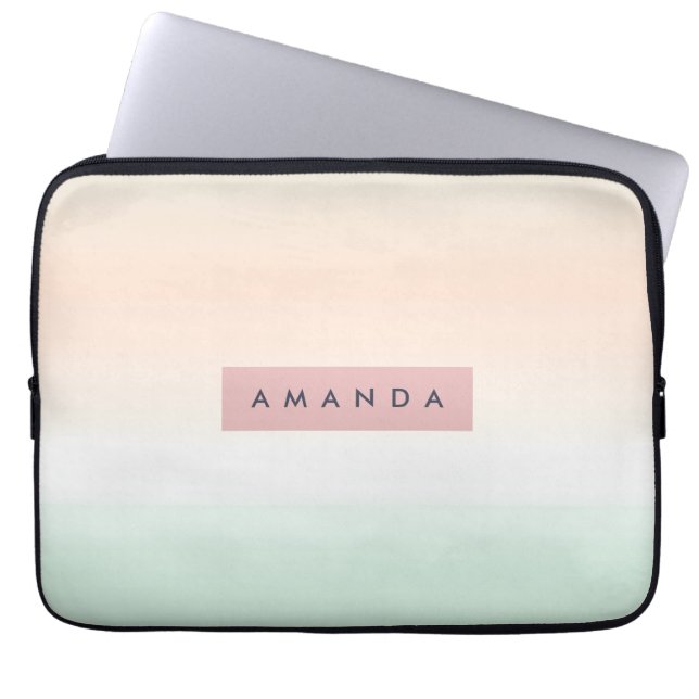 Personalized Blush and Mint Pastel Ombre  ラップトップスリーブ (正面)