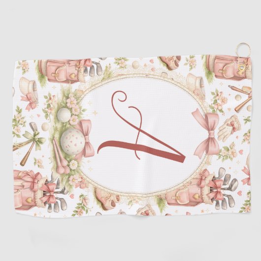 Personalized Blush Bow Golf Monogram ゴルフタオル (横)