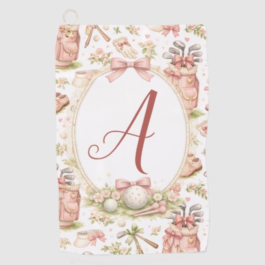 Personalized Blush Bow Golf Monogram ゴルフタオル (正面)
