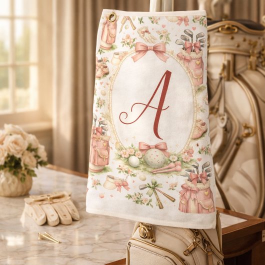 Personalized Blush Bow Golf Monogram ゴルフタオル