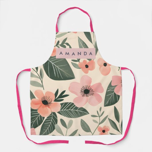 Personalized Blush Coral Flower Leaves エプロン (正面)