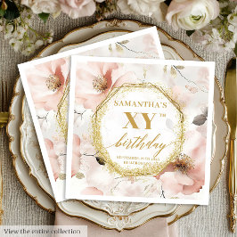Personalized Blush Gold 90 Birthday Party Napkins スタンダードカクテルナプキン