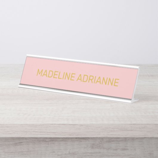 Personalized Blush & Gold Modern Desk Name Plate デスクネームプレート (正面)