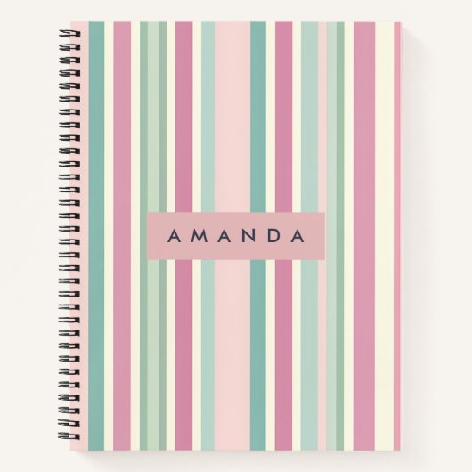 Personalized Blush Mint Pastel Stripes ノートブック (正面)