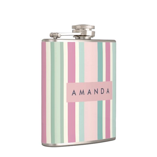 Personalized Blush Mint Pastel Stripes フラスク (右)