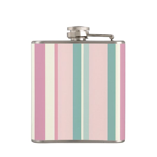 Personalized Blush Mint Pastel Stripes フラスク (裏面)