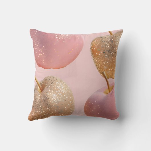 Personalized Blush Pink and Gold Glitter Apple  クッション (裏面)