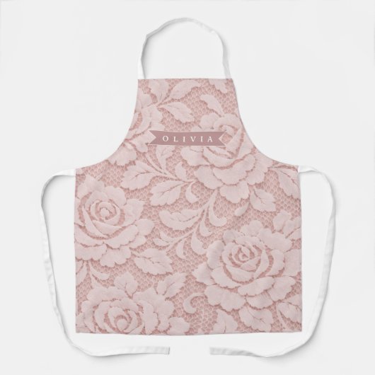 Personalized Blush Pink Lace Floral Romantic エプロン (正面)