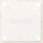 Personalized Blush Pink Lace Floral Romantic ガラスコースター (裏面)