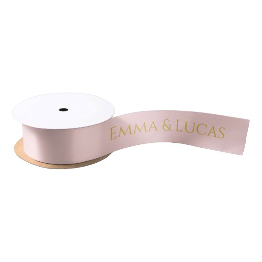Personalized Blush Pink Ribbon with Gold Name Text サテンリボン (リール)
