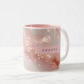 Personalized Blush Rose Gold Marble Sparkle ツートーンマグカップ (正面右)