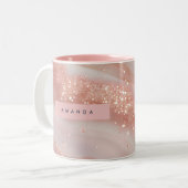 Personalized Blush Rose Gold Marble Sparkle ツートーンマグカップ (正面左)