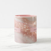 Personalized Blush Rose Gold Marble Sparkle ツートーンマグカップ (中央)