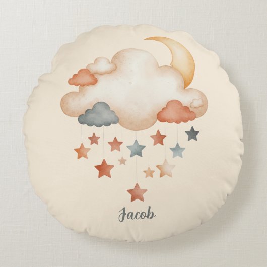 Personalized Boho Baby Nursery-Dreamy Clouds ラウンドクッション (正面)