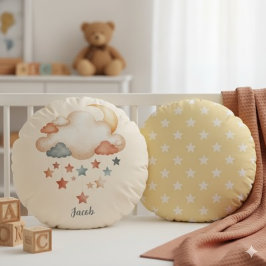 Personalized Boho Baby Nursery-Dreamy Clouds ラウンドクッション