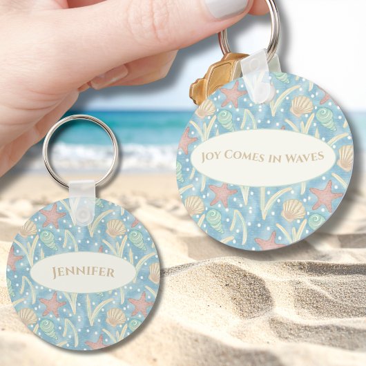 Personalized Boho Beach Keychain – Starfish Shells キーホルダー