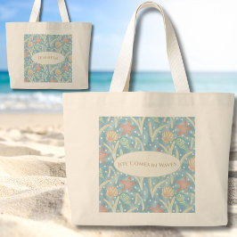 Personalized Boho Beach Tote Bag – Starfish Shells ラージトートバッグ