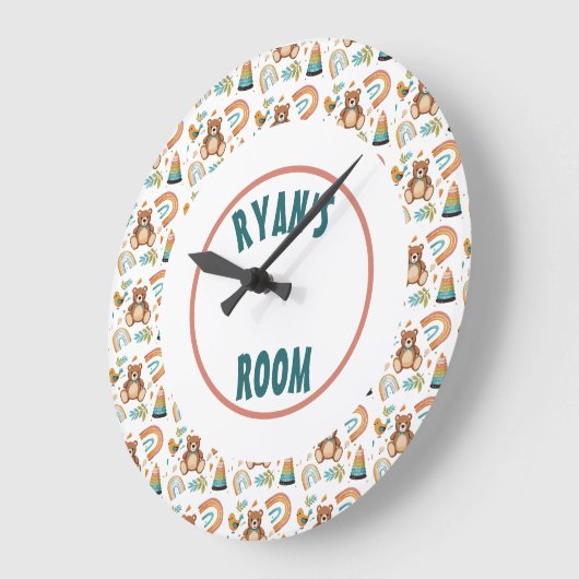 Personalized Boho Bear Clock ラージ壁時計 (傾斜)