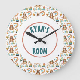Personalized Boho Bear Clock ラージ壁時計