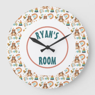 Personalized Boho Bear Clock ラージ壁時計