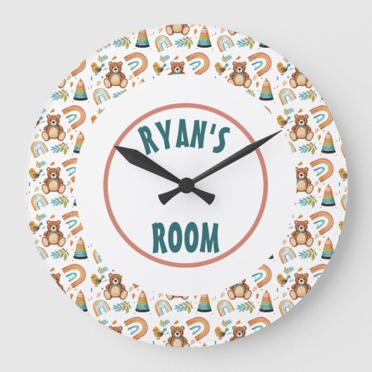 Personalized Boho Bear Clock ラージ壁時計 (正面)