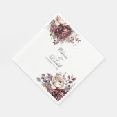 Personalized Boho Burgundy Floral Wedding スタンダードランチョンナプキン (角)
