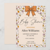 Personalized Boho Floral Bow Baby Shower Invite 招待状 (正面/裏面)
