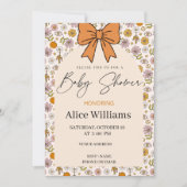 Personalized Boho Floral Bow Baby Shower Invite 招待状 (正面)