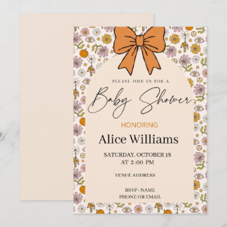 Personalized Boho Floral Bow Baby Shower Invite 招待状