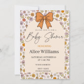 Personalized Boho Floral Bow Baby Shower Invite 招待状 (正面)