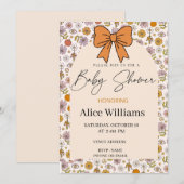 Personalized Boho Floral Bow Baby Shower Invite 招待状 (正面/裏面)