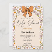 Personalized Boho Floral Bow Baby Shower Invite 招待状 (正面)