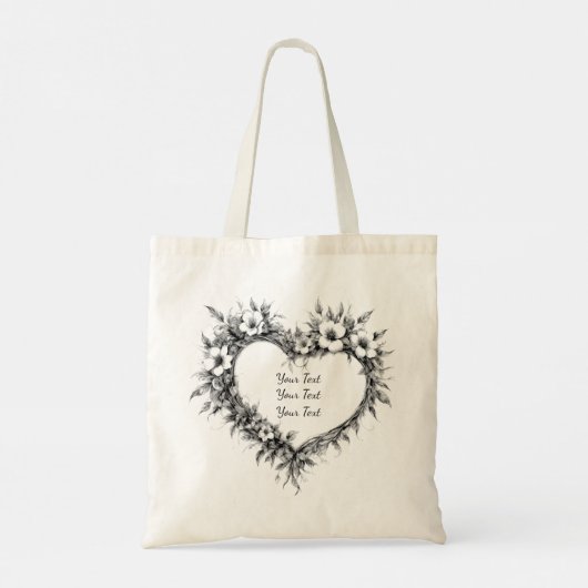 Personalized Boho Floral Heart Tote トートバッグ (裏面)