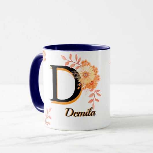 Personalized Boho Floral Mug - Custom Name & Initi マグカップ (正面左)