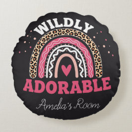 Personalized Boho Leopard Rainbow Nursery Round  ラウンドクッション