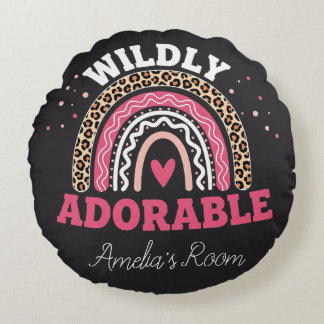 Personalized Boho Leopard Rainbow Nursery Round  ラウンドクッション