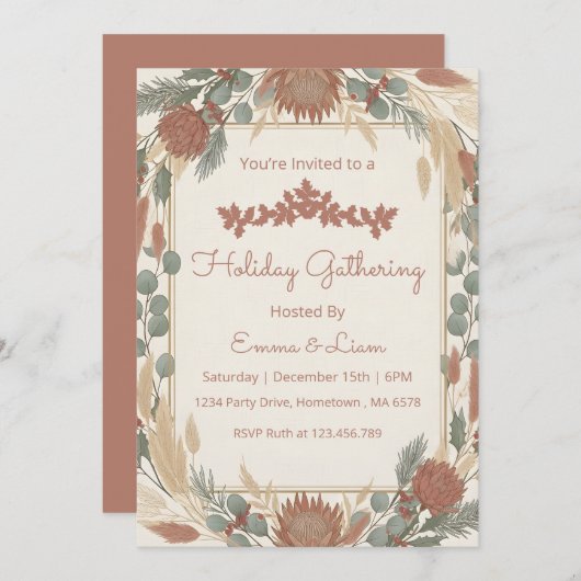 Personalized Boho Minimalist Christmas Party 招待状 (正面/裏面)