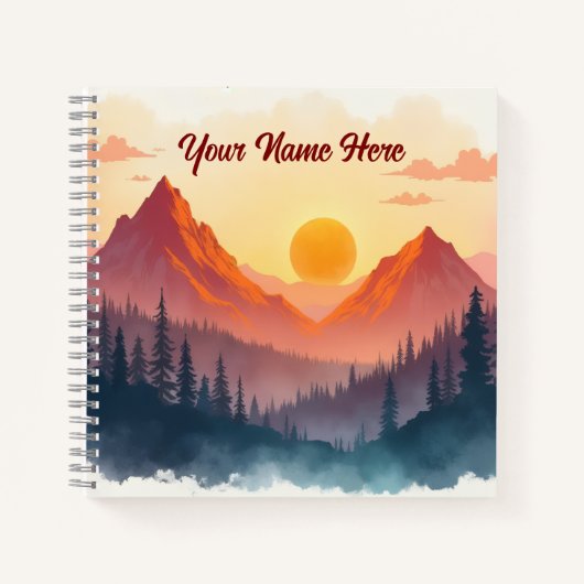 Personalized Boho Mountains at Sunrise ノートブック (正面)