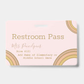 Personalized Boho Rainbow Hall Pass Pink バッジ (裏面)