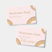 Personalized Boho Rainbow Hall Pass Pink バッジ (表裏)