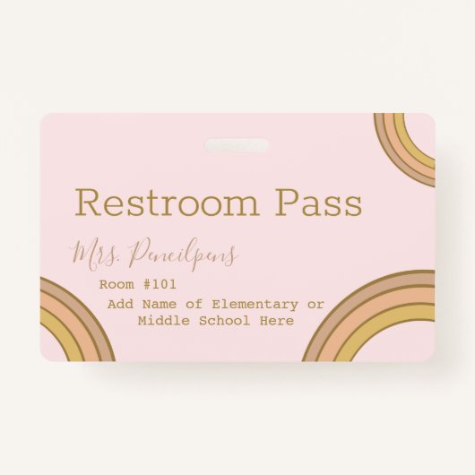 Personalized Boho Rainbow Hall Pass Pink バッジ (裏面)