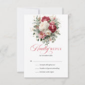 Personalized Boho Red White Floral RSVP Card (正面)