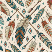 Personalized Boho Towel Ethnic Feathers & Arrows キッチンタオル