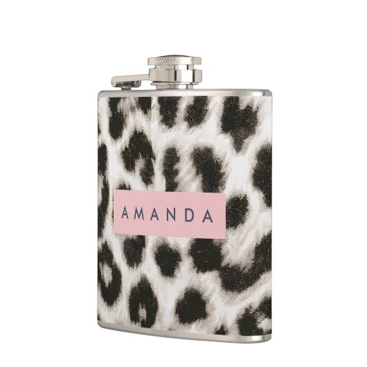 Personalized Bold Black & White Leopard Print  フラスク (左)