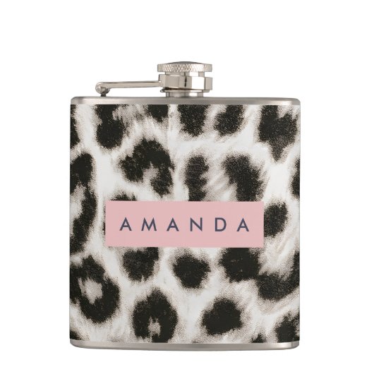Personalized Bold Black & White Leopard Print  フラスク (正面)