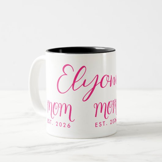 Personalized Bold  Name Est New Mom Pink Script  ツートーンマグカップ (正面左)