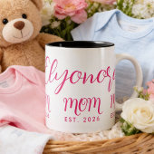 Personalized Bold  Name Est New Mom Pink Script  ツートーンマグカップ