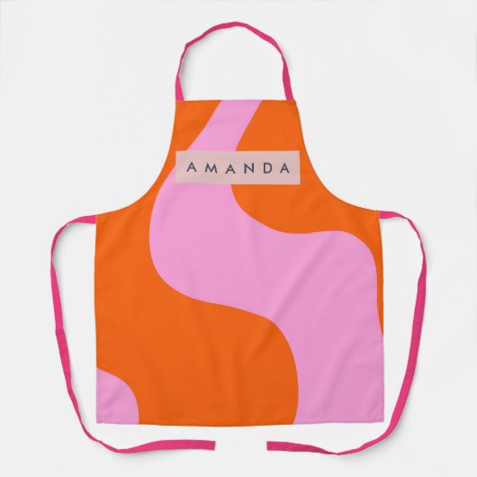 Personalized Bold Orange and Pink Wave Stripe エプロン (正面)