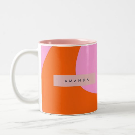 Personalized Bold Orange and Pink Wave Stripe ツートーンマグカップ (左)