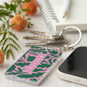 Personalized Bold Pink Botanical Floral Name Gift キーホルダー (正面右)